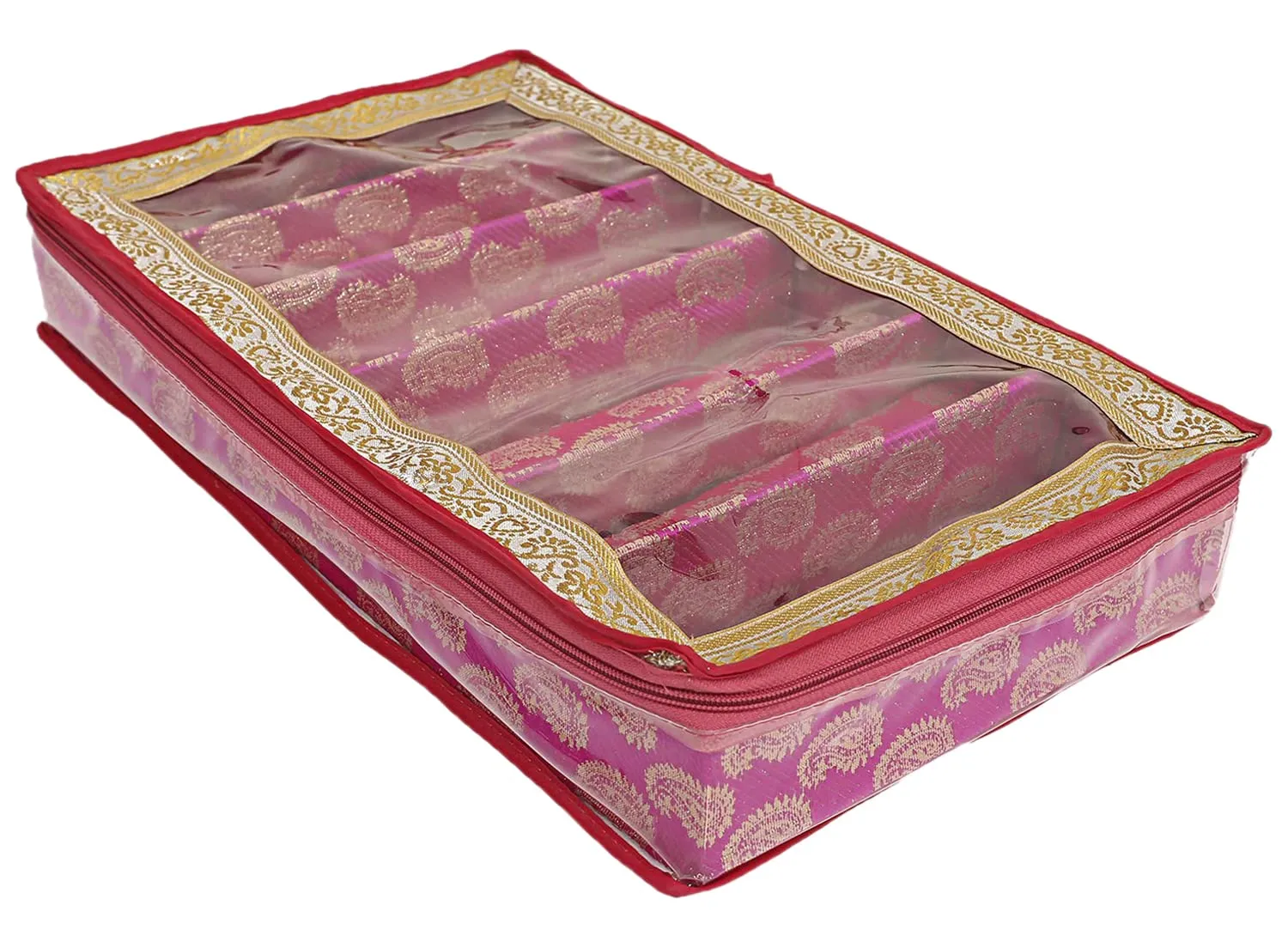 Heart Home Multipurpose Carry Design Laminated 6 Rod Bangle Box/Organizer/Case With Tranasparent Top (Pink)-47HH0117