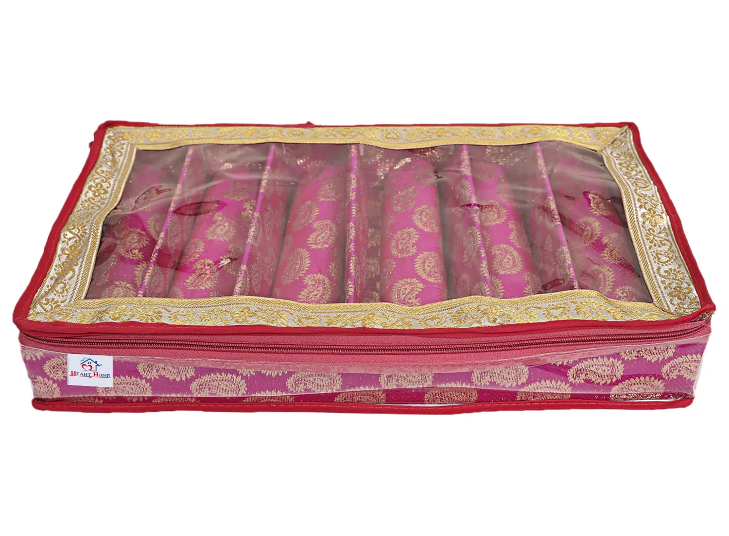 Heart Home Multipurpose Carry Design Laminated 6 Rod Bangle Box/Organizer/Case With Tranasparent Top (Pink)-47HH0117