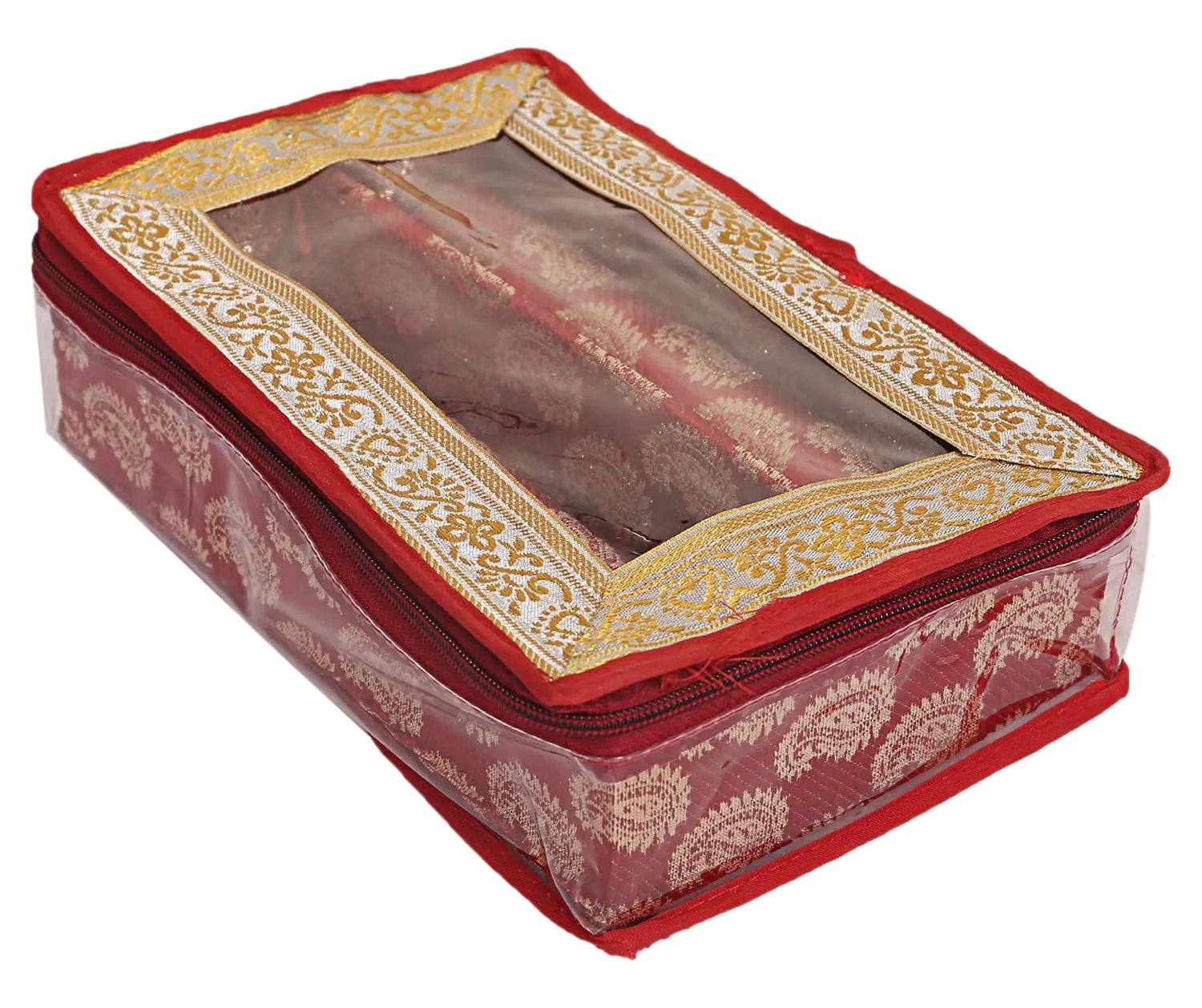 Heart Home Multipurpose Teardrop Pattern Laminated 2 Rod Bangle Box/Organizer/Case With Tranasparent Top - Pack of 2 (Red)-47HH0487