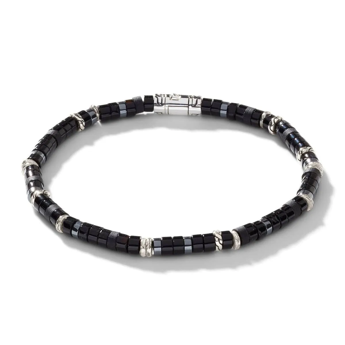 Heishi Silver Bracelet with 4mm Treated Black Onyx and Hematite Beads - BUS900698BONHE