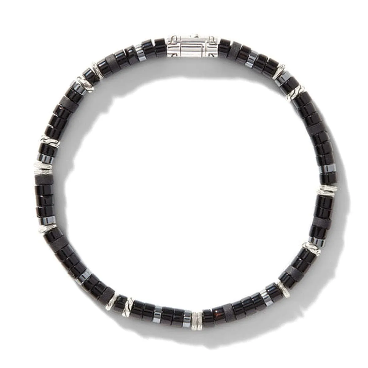 Heishi Silver Bracelet with 4mm Treated Black Onyx and Hematite Beads - BUS900698BONHE