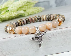 Hummingbird Bracelet - Sunstone And Jasper Beaded Jewelry