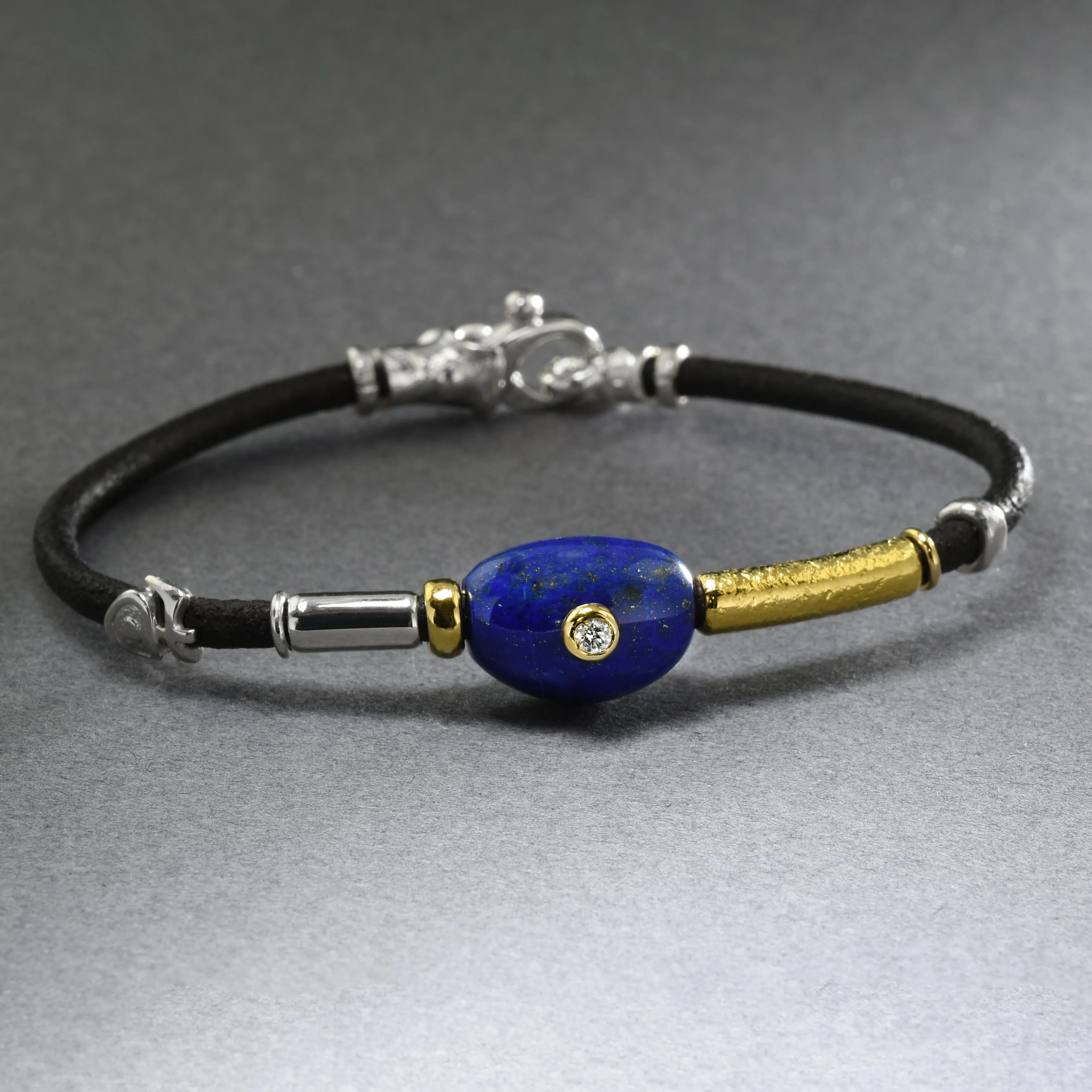 Italian Leather Bracelet With Lapis Lazuli