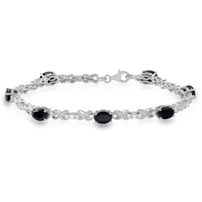 Jewelili Sterling Silver With Black Onyx and Created White Sapphire Bracelet, 7.25"