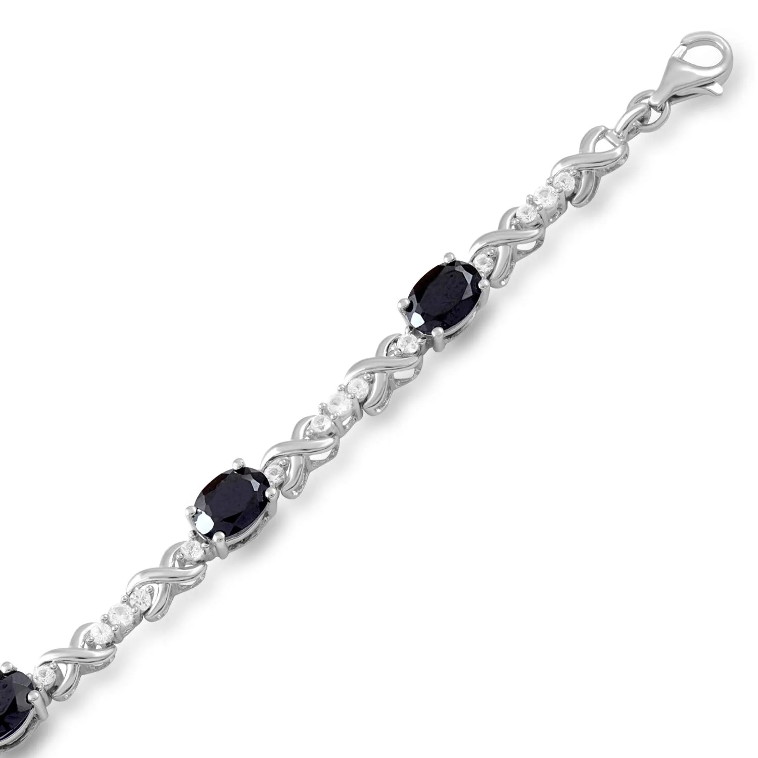 Jewelili Sterling Silver With Black Onyx and Created White Sapphire Bracelet, 7.25"