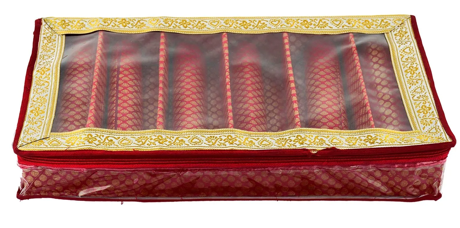 Kuber Industries Polka Dots Design Brocade Hardboard Six Rod Bangle Box (Maroon) -CTKTC038830