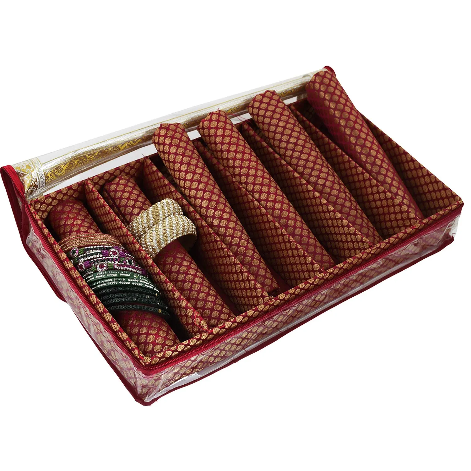 Kuber Industries Polka Dots Design Brocade Hardboard Six Rod Bangle Box (Maroon) -CTKTC038830