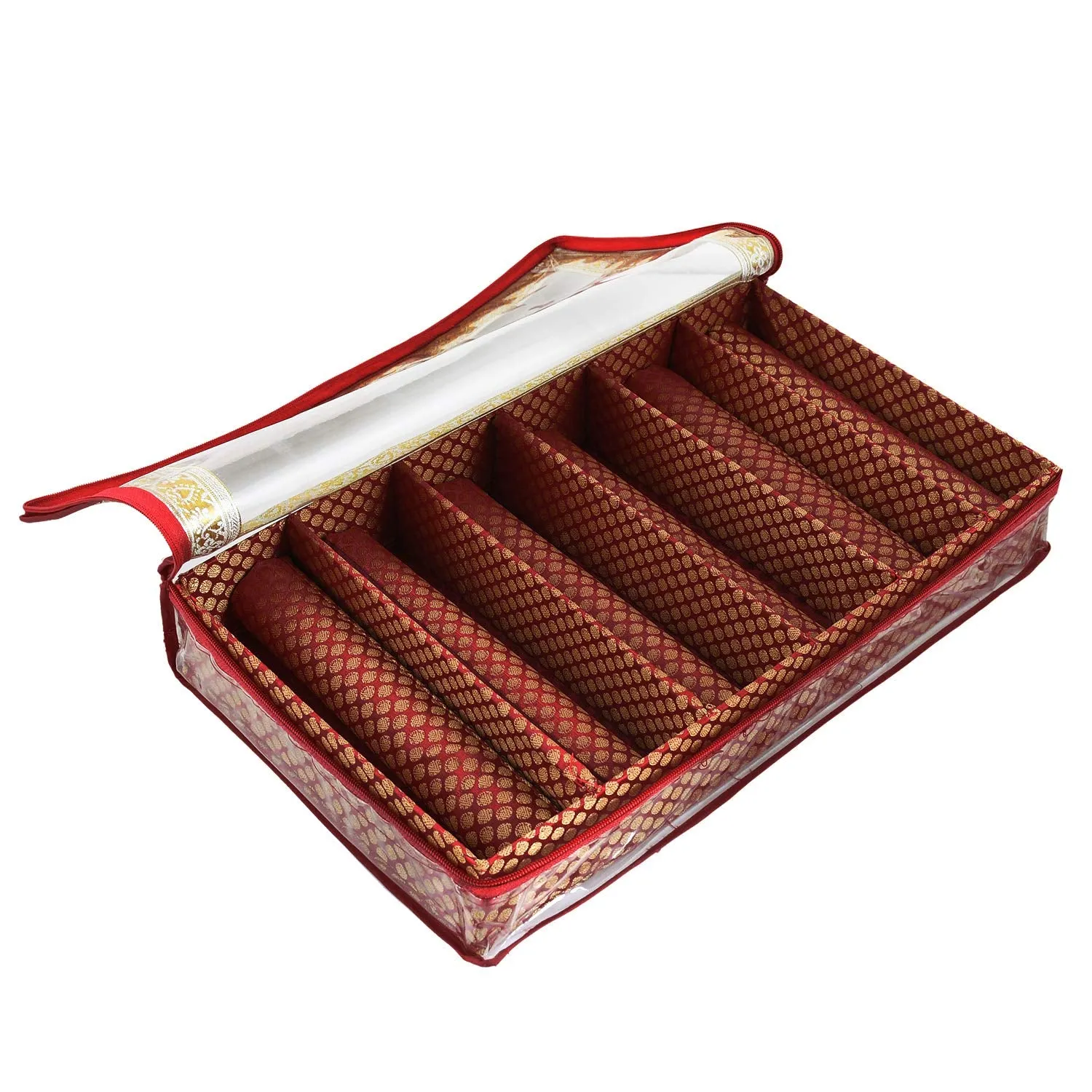 Kuber Industries Polka Dots Design Brocade Hardboard Six Rod Bangle Box (Maroon) -CTKTC038830