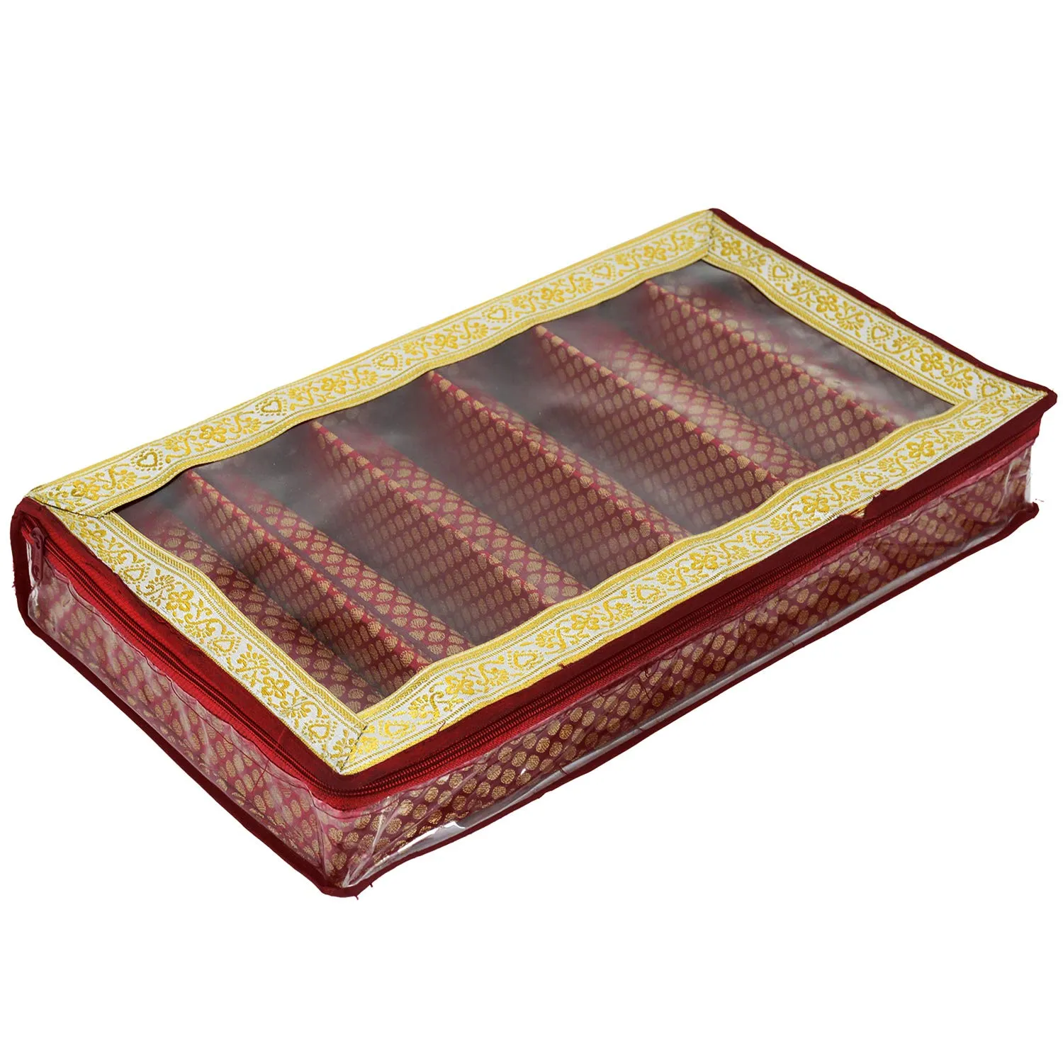 Kuber Industries Polka Dots Design Brocade Hardboard Six Rod Bangle Box (Maroon) -CTKTC038830