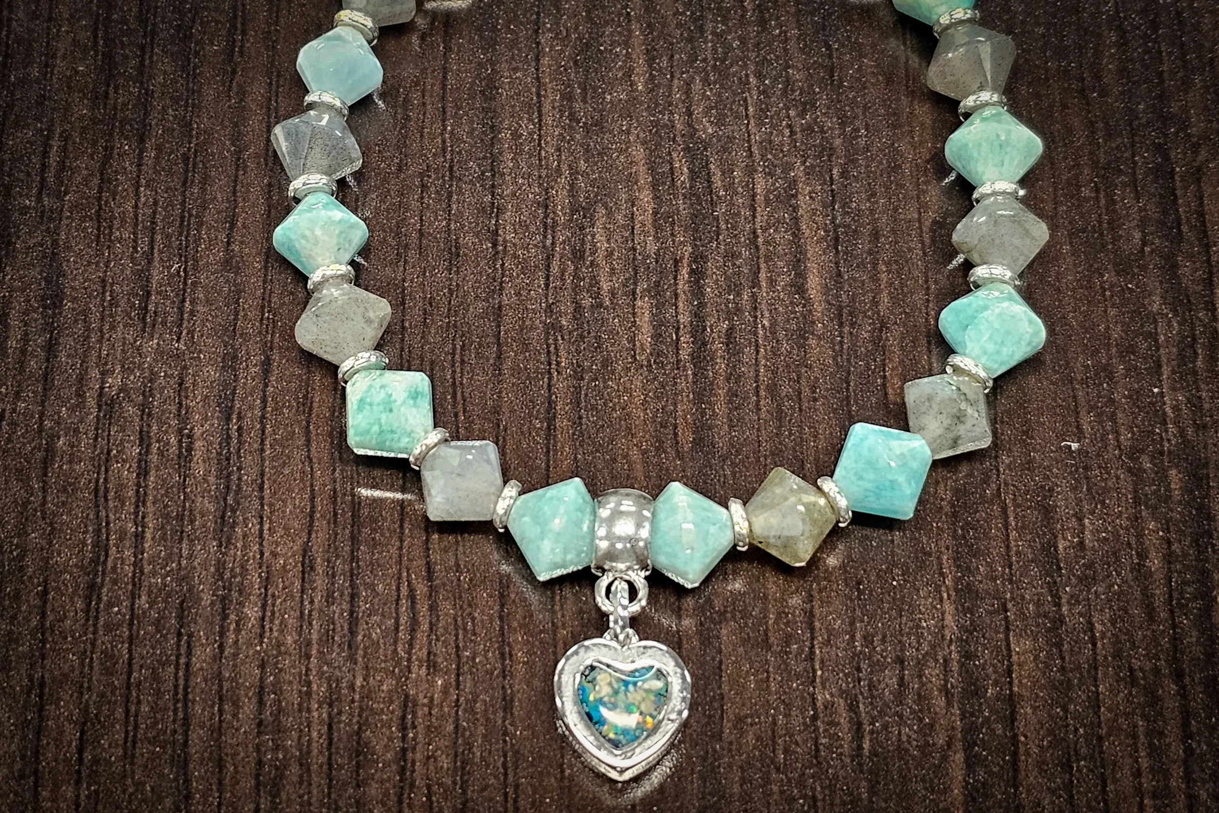 Labradorite and Aquamarine Healing Bracelet with Cremation Ashes