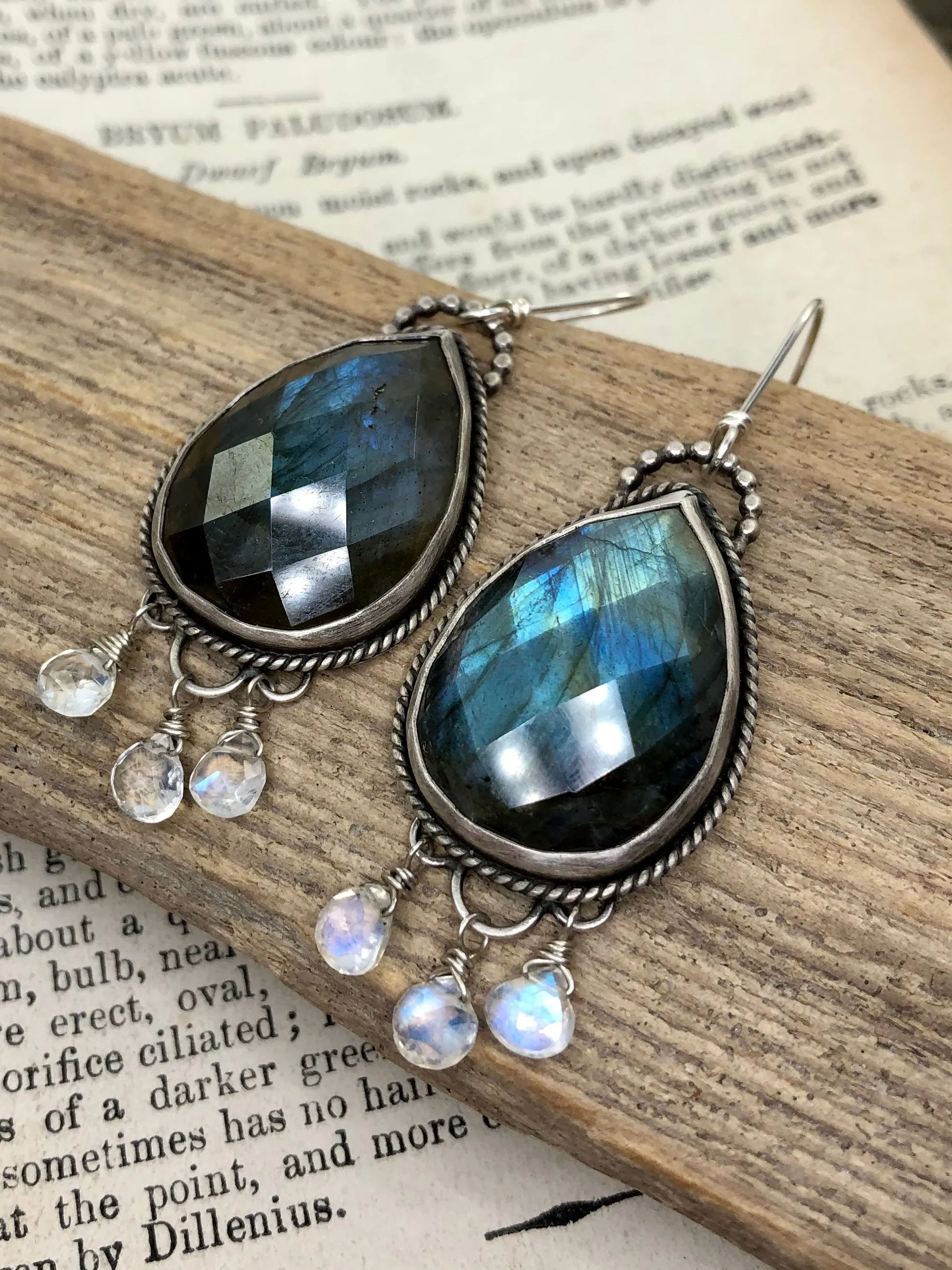 Labradorite and Moonstone Drop Earrings