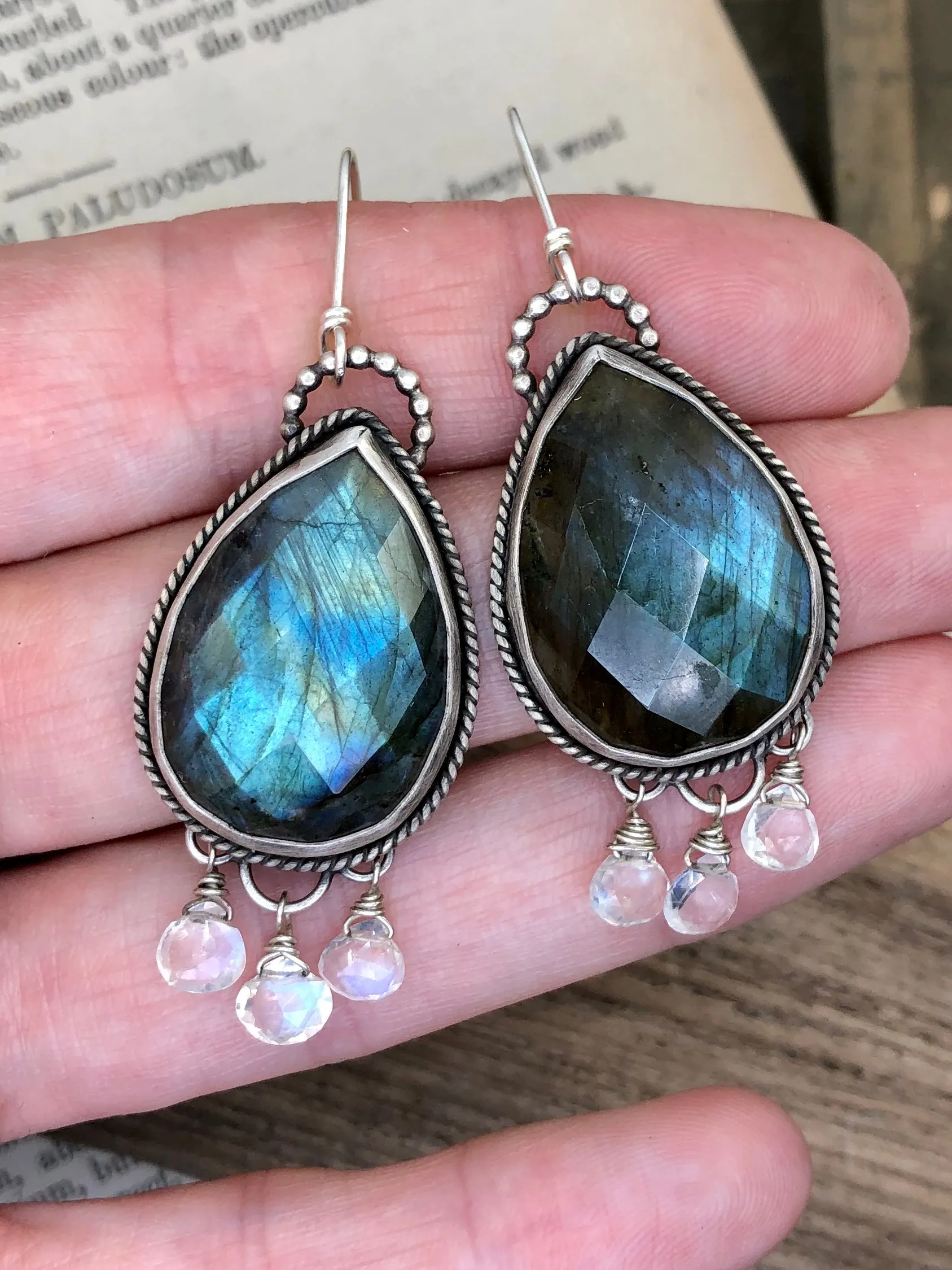 Labradorite and Moonstone Drop Earrings