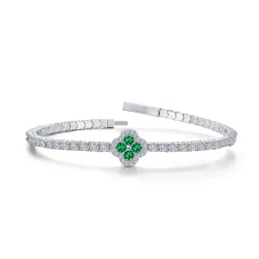 Lafonn Simulated Diamond & Emerald Clover Flexible Tennis Bracelet B0199CEP68