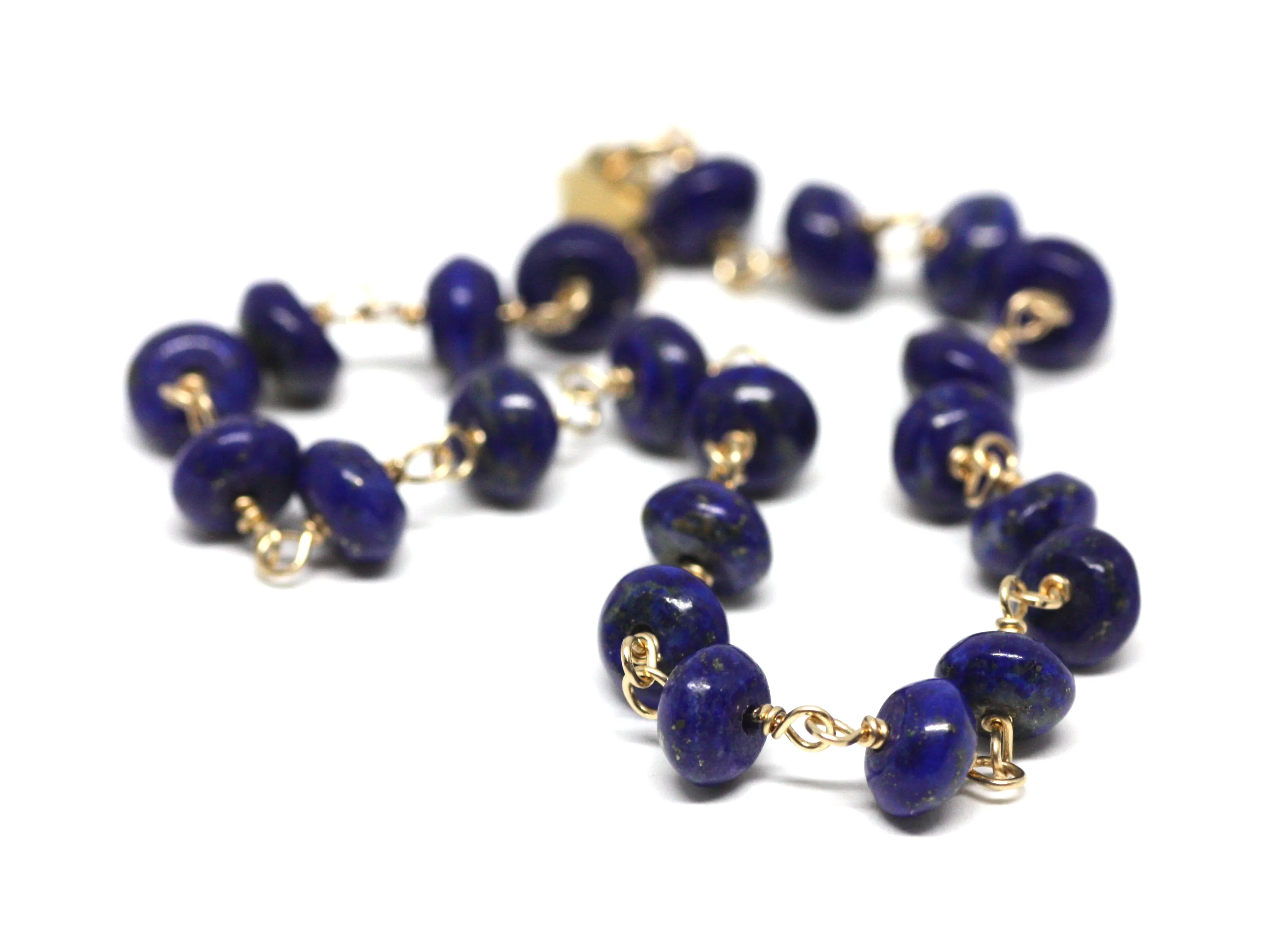 Lapis Lazuli Bracelet in Wire Wrapped Gold