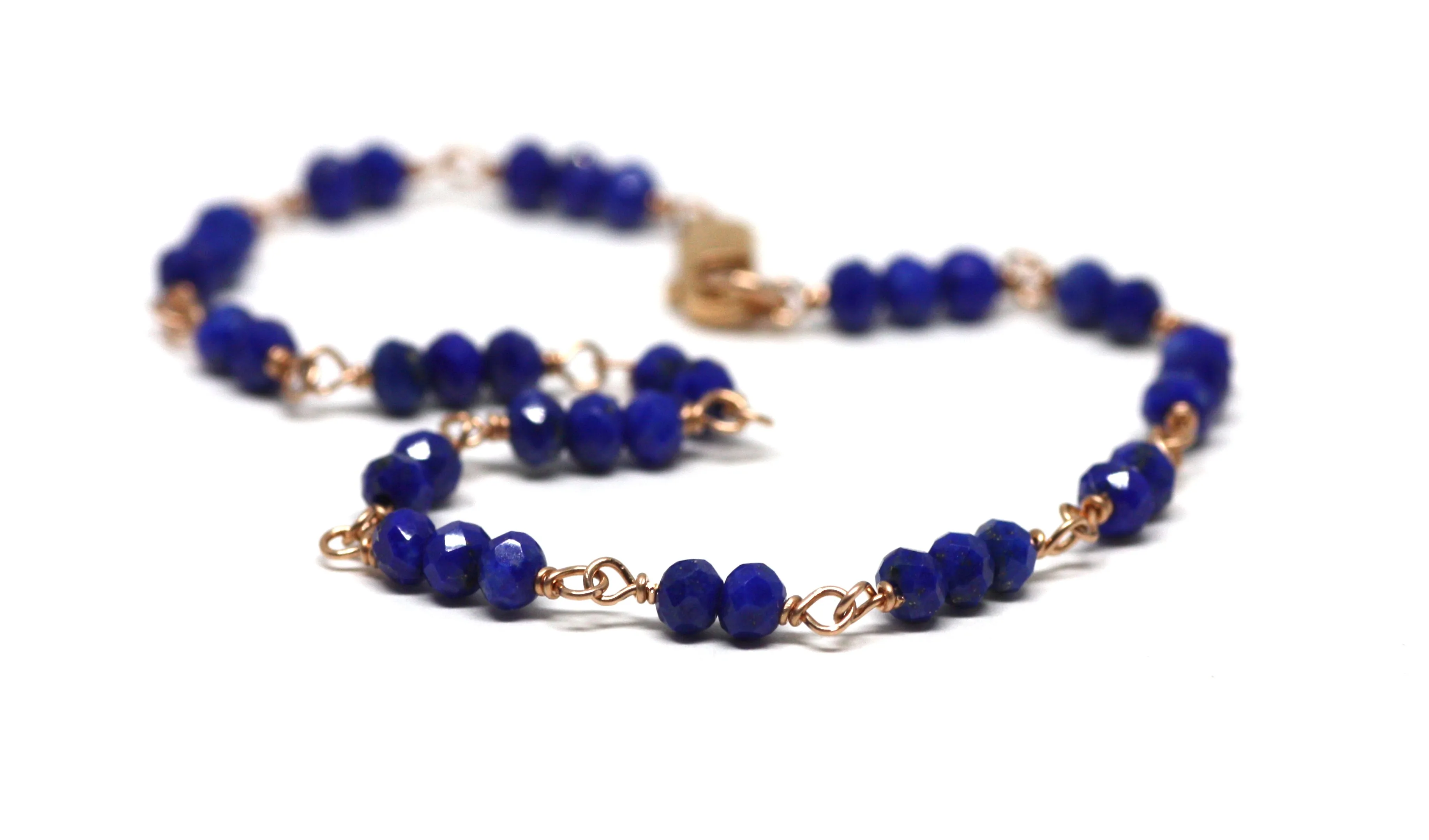 Lapis Lazuli Bracelet in Wire Wrapped Rose Gold