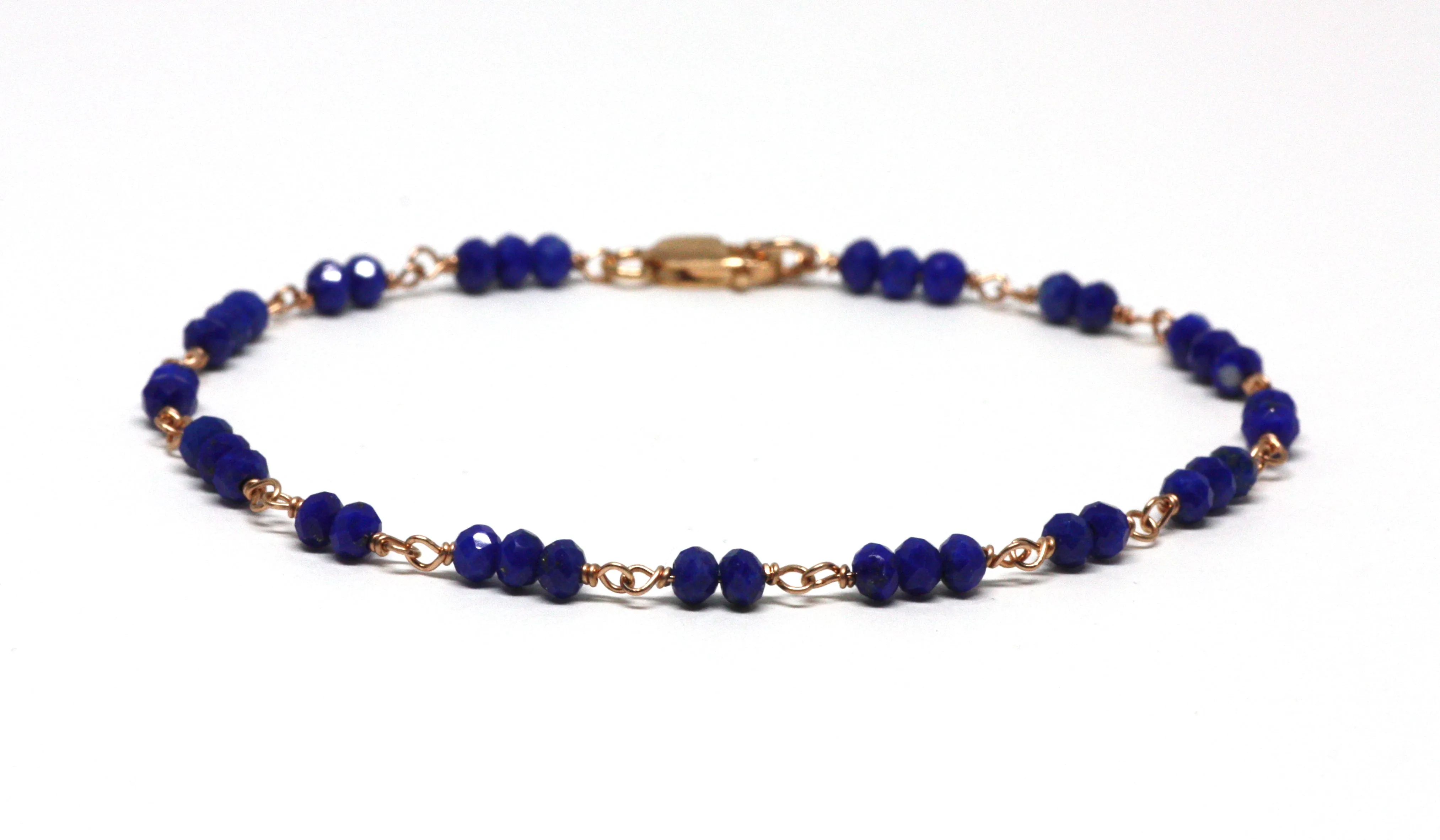 Lapis Lazuli Bracelet in Wire Wrapped Rose Gold