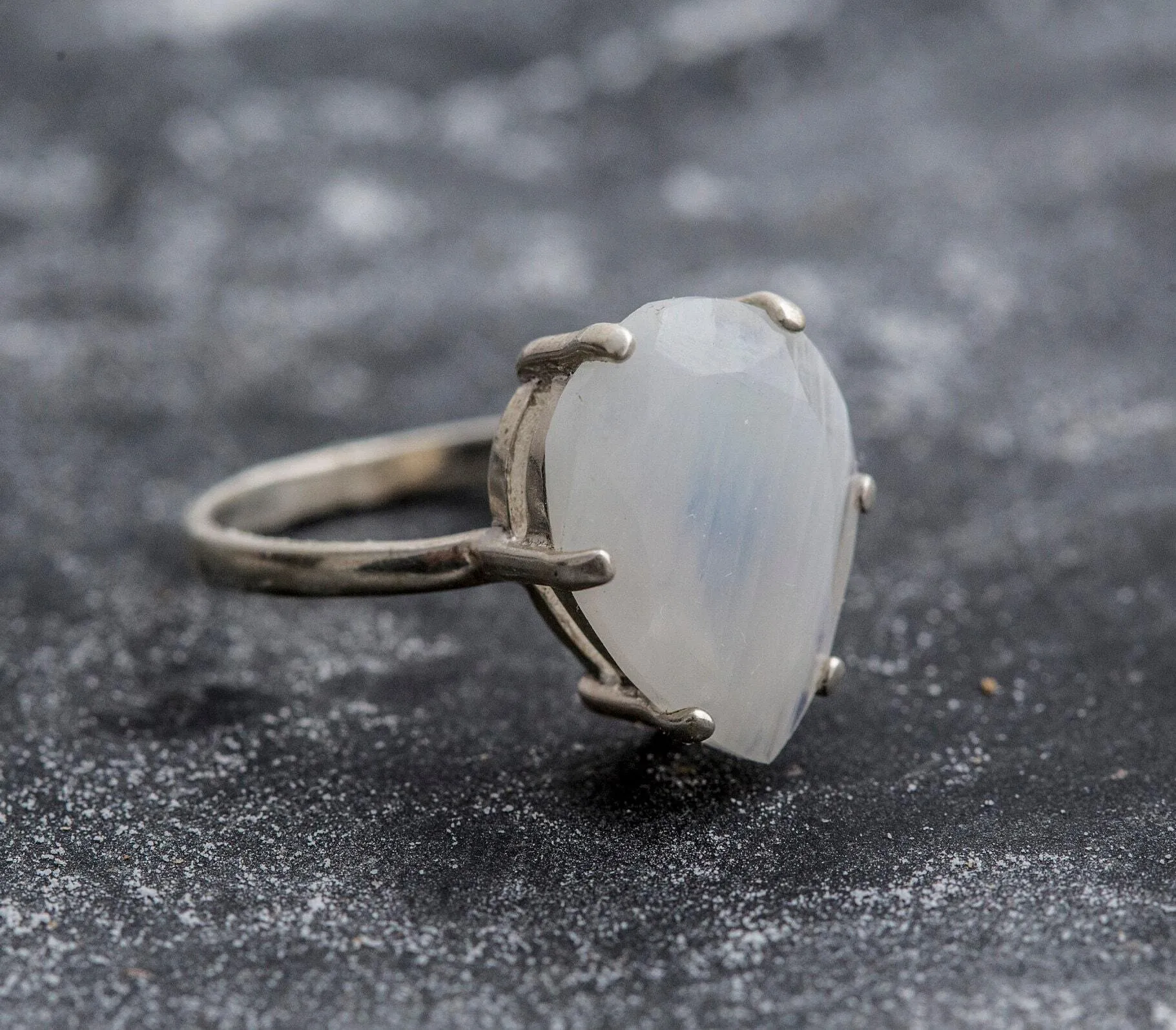 Large Moonstone Ring - White Teardrop Ring - Vintage Statement Ring