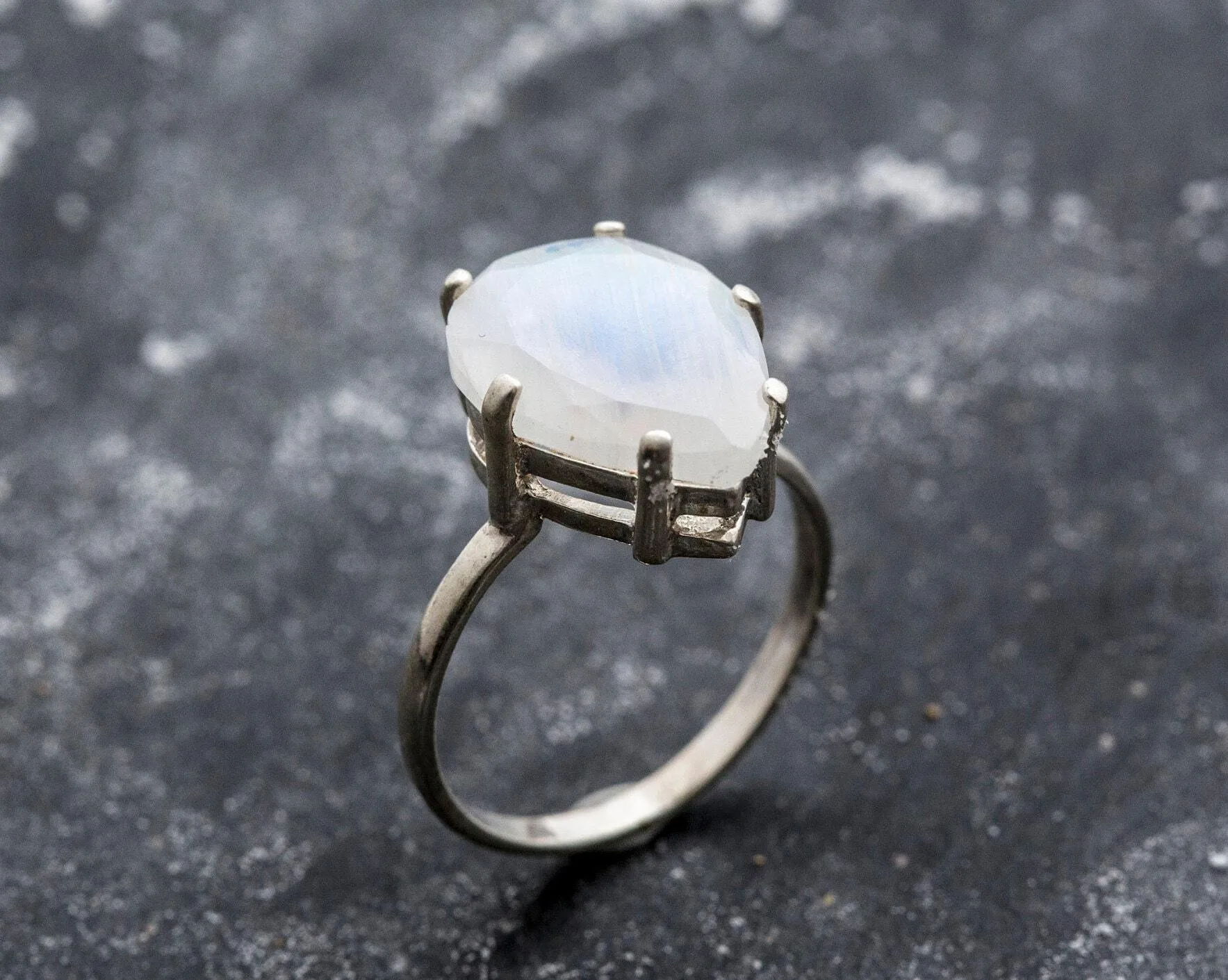 Large Moonstone Ring - White Teardrop Ring - Vintage Statement Ring