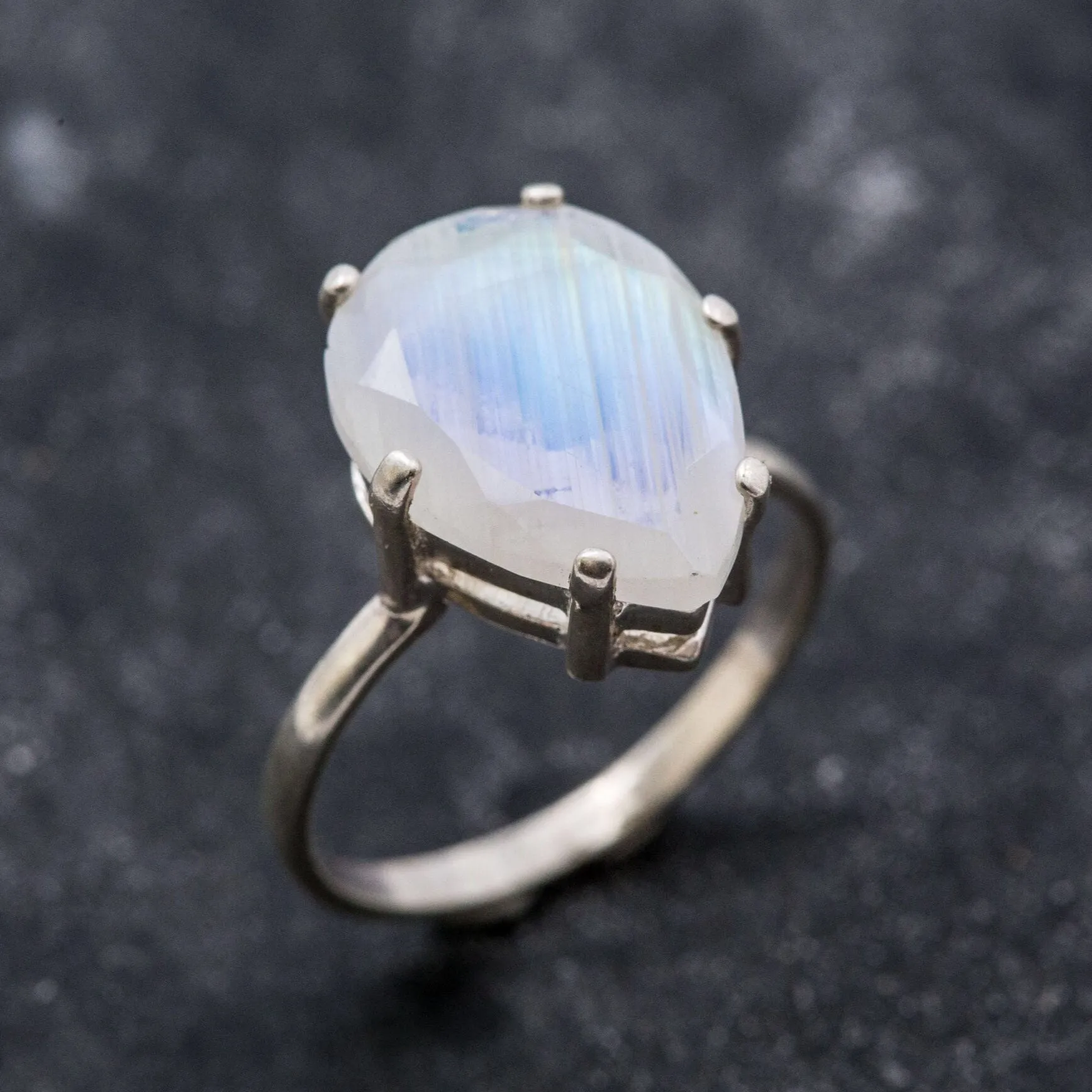 Large Moonstone Ring - White Teardrop Ring - Vintage Statement Ring