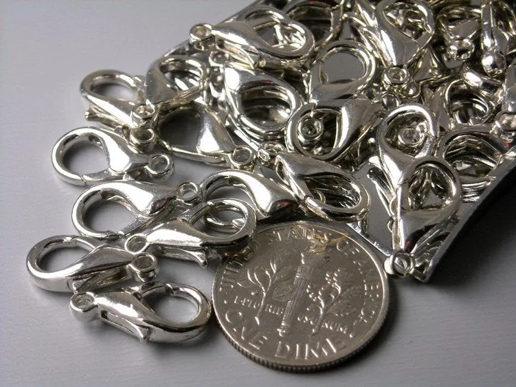 Large Platinum Lobster Clasps, Platinum Tone Plated, 14mmx8mm - 10 pieces