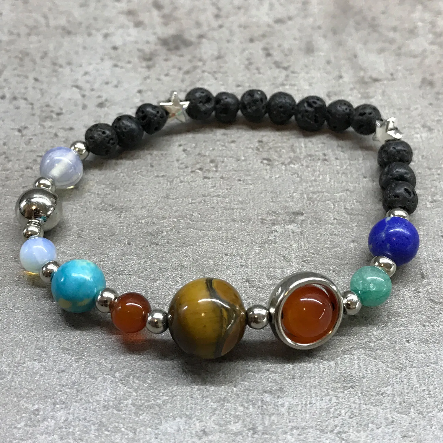 Lava Stone Bracelet - Silver Solar System | Unique Gemstone Jewelry for Aromatherapy & Style