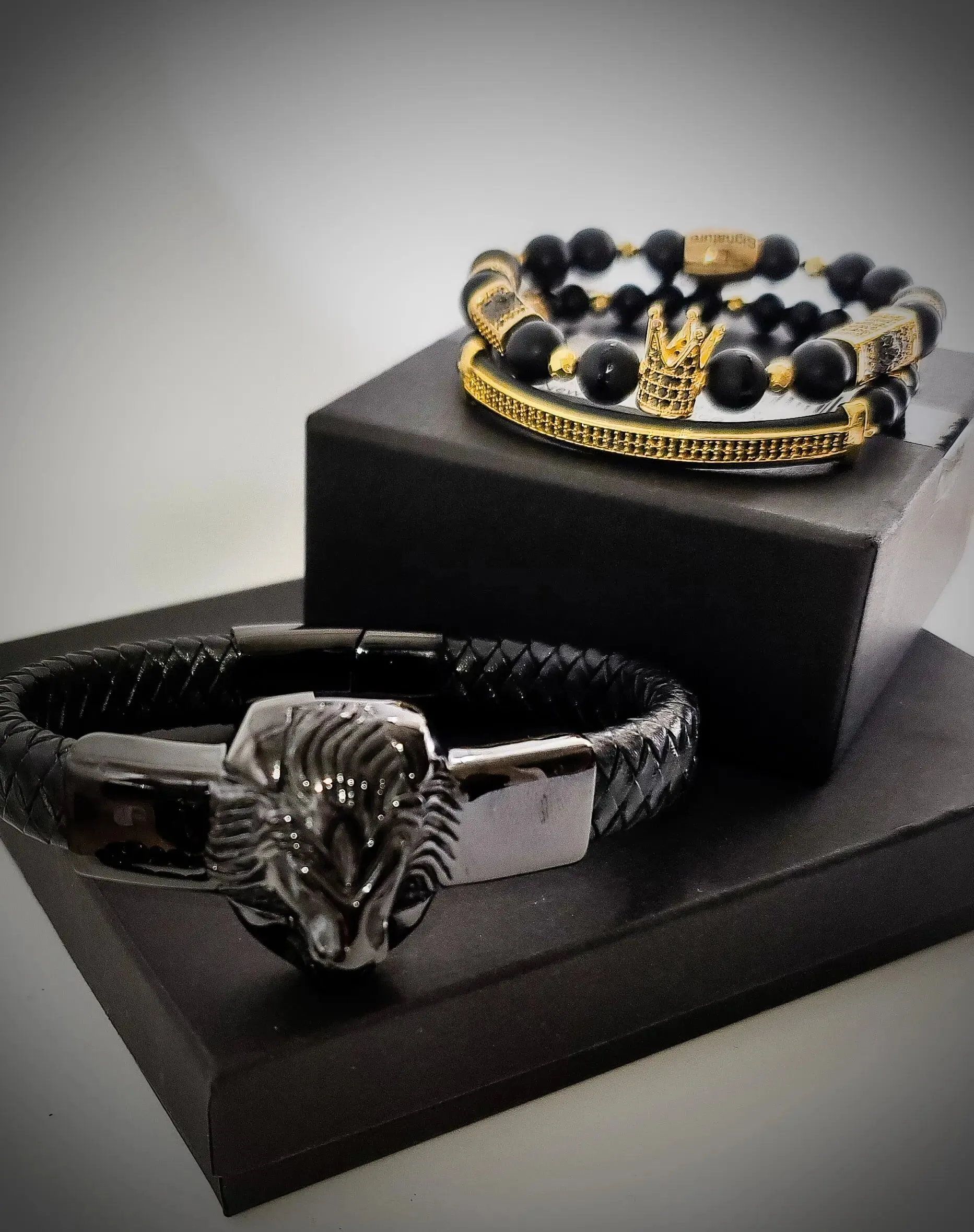 Lion's Gate Gold and Black Bracelet set