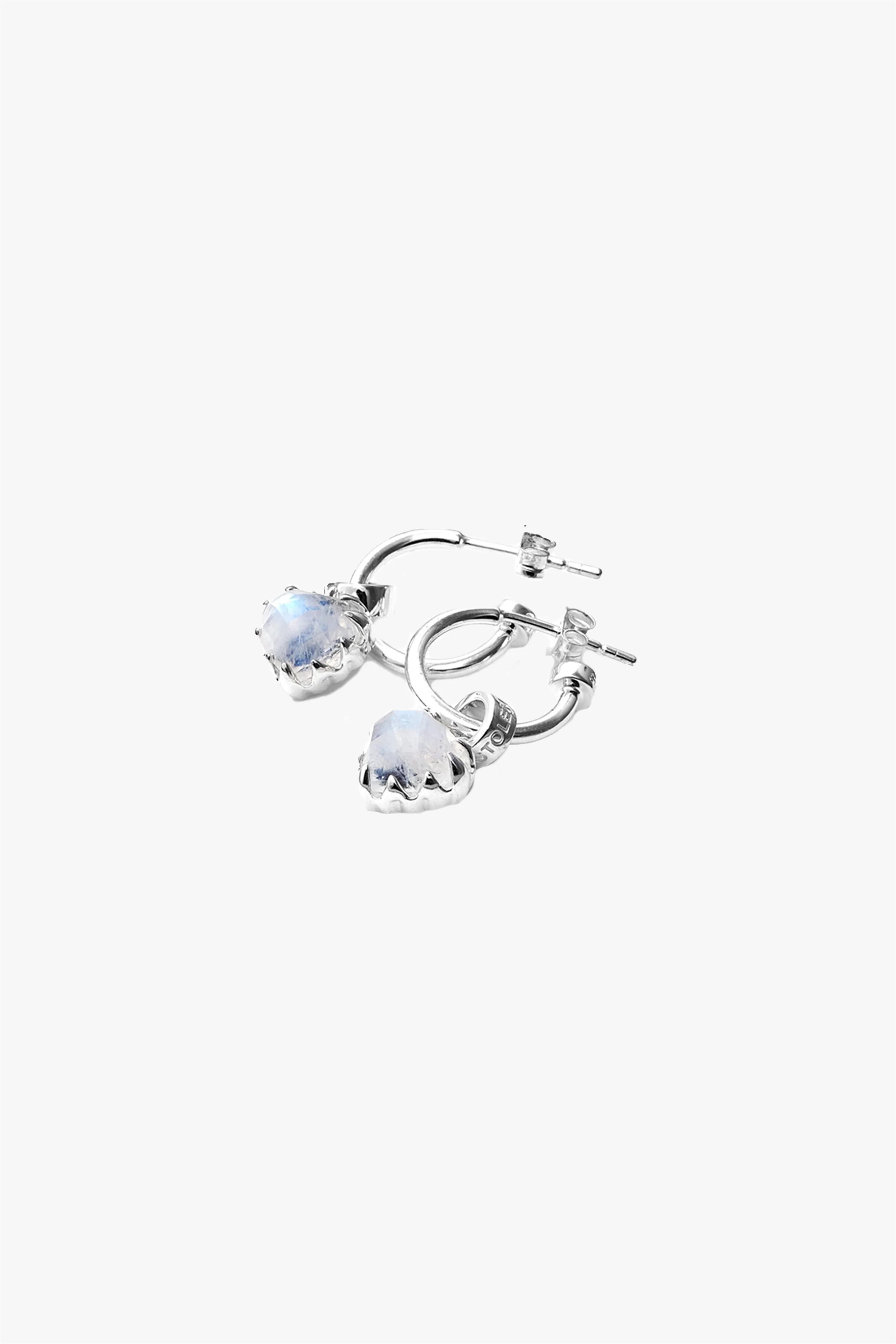 Love Anchor Heart Moonstone Semi Hoop Earring