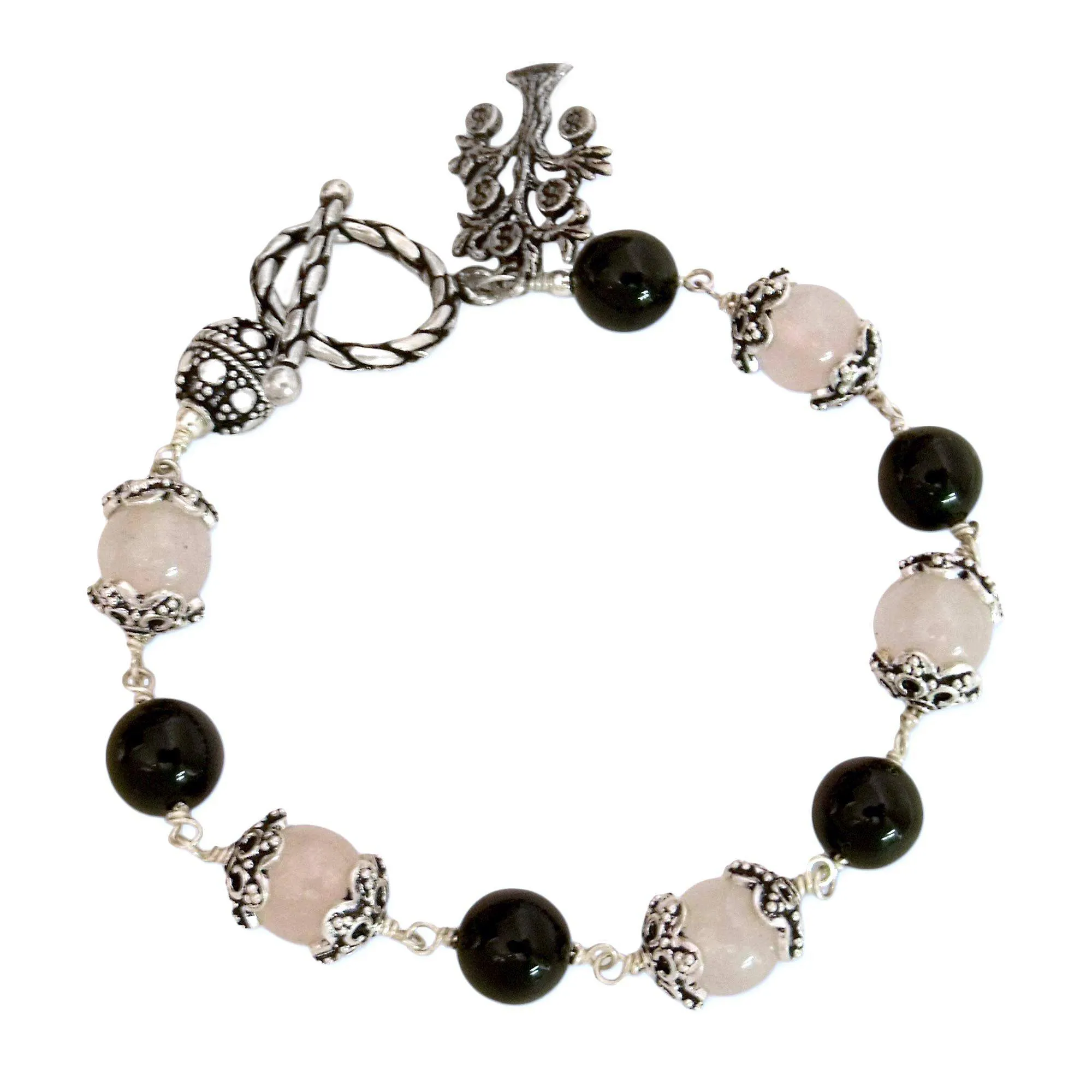 Lucky Money Tree Rose Quartz & Onyx Bracelet