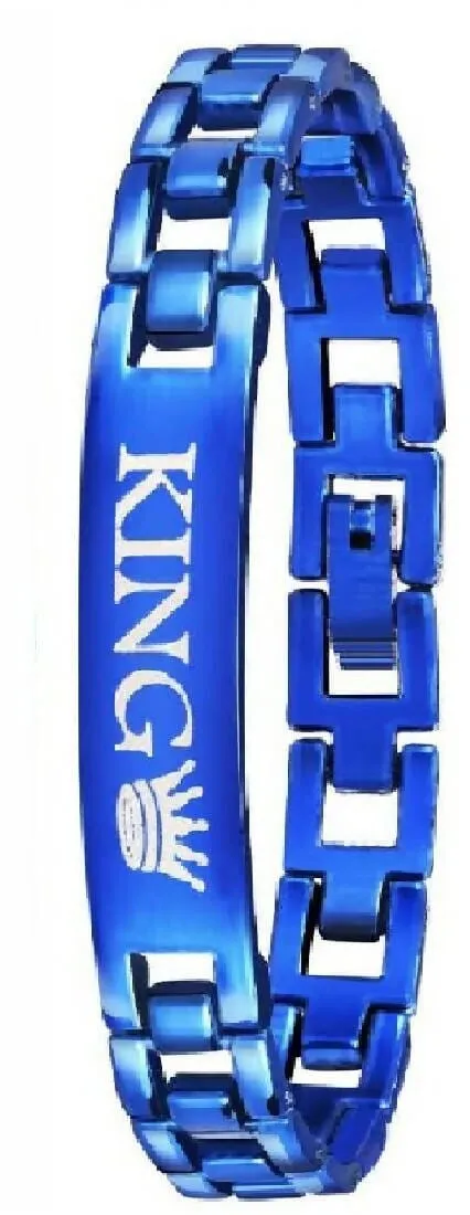 Men Steel Chain Blue Dial Analog Watch With King Blue Bracelet Combo