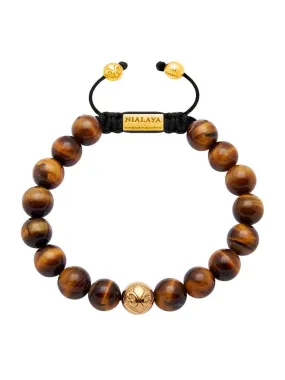 Men's Beaded Bracelet with Gold and Brown Tiger Eye