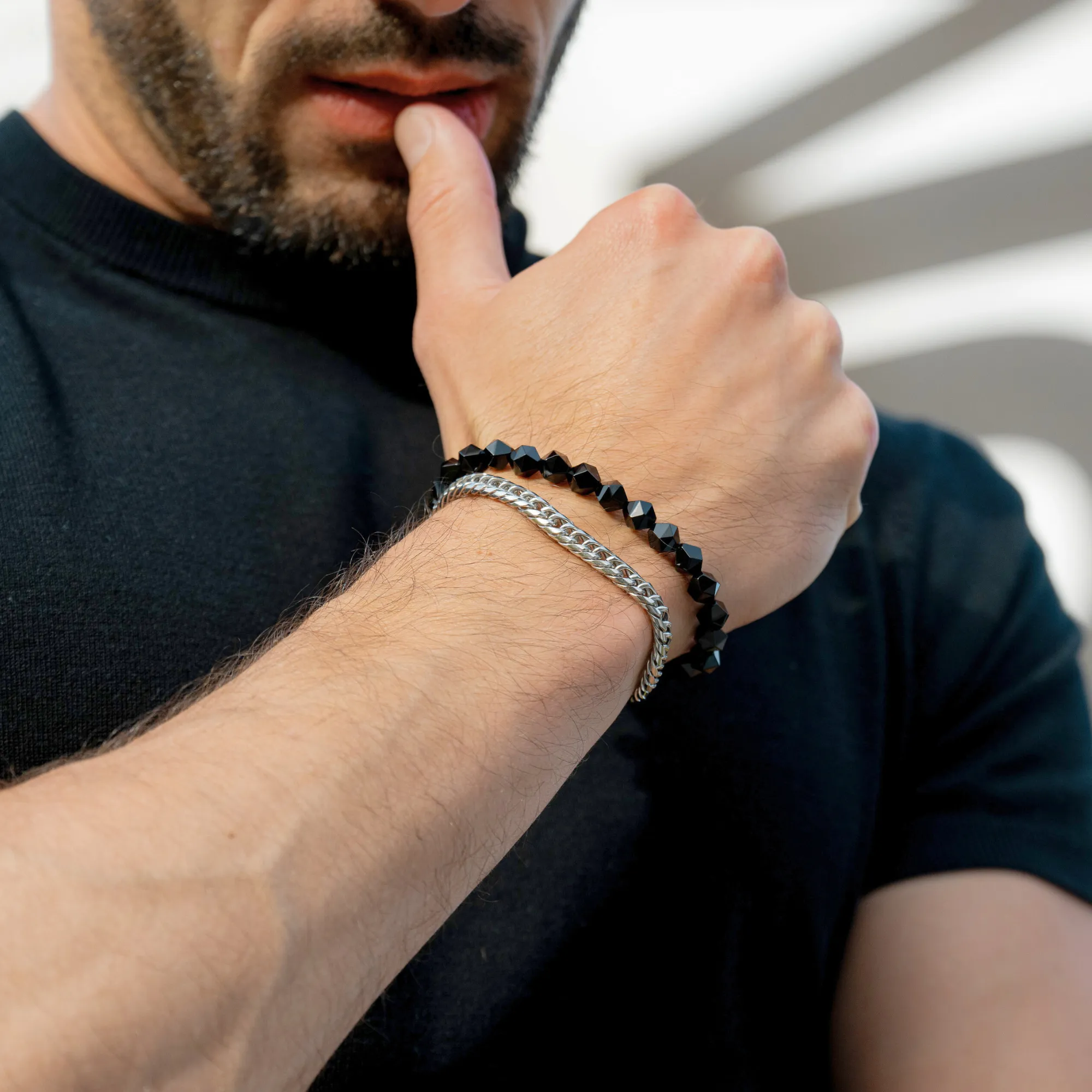 Men's BLACK ONYX Faceted Bracelet