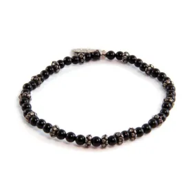 Mens Onyx and Faceted Donut Beaded Bracelet