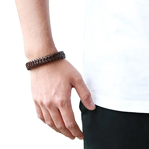 Minimalist Brown Braided Leather Bracelet for Men Women Genuine Leather Bangle Wristband