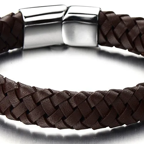 Minimalist Brown Braided Leather Bracelet for Men Women Genuine Leather Bangle Wristband