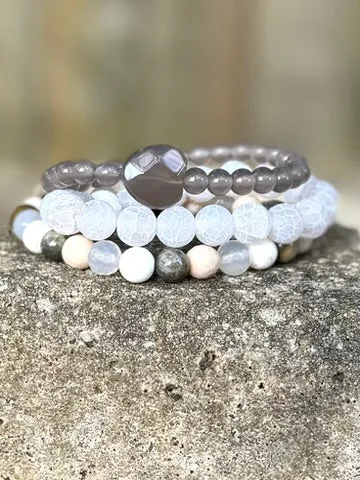 Misty Grey Agate Heart Crystal Bracelet