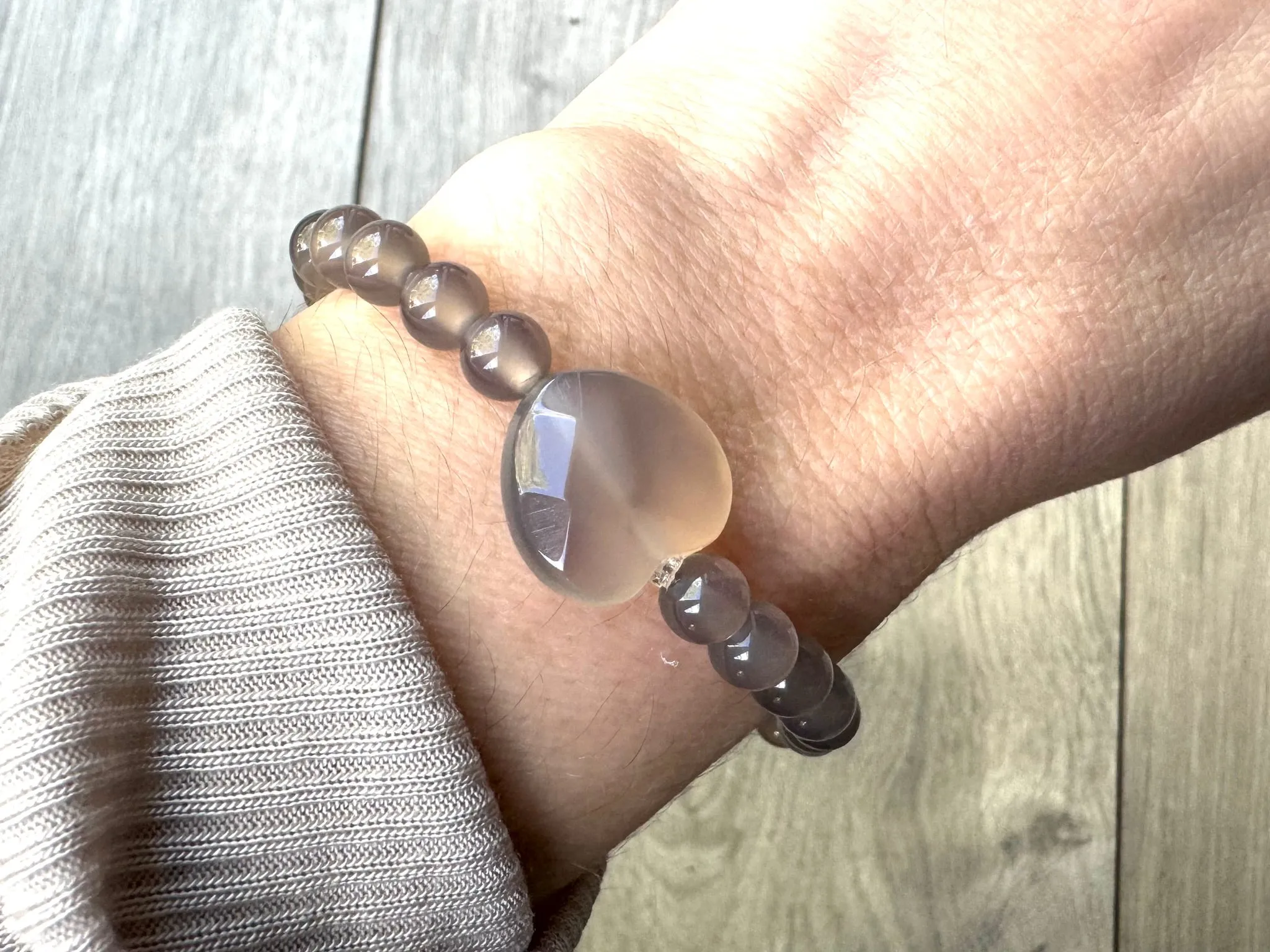 Misty Grey Agate Heart Crystal Bracelet