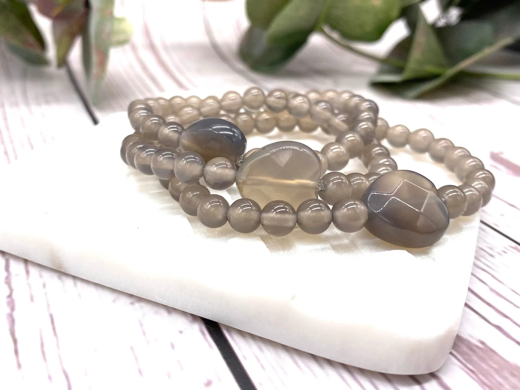 Misty Grey Agate Heart Crystal Bracelet