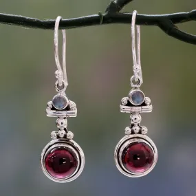 Misty Moon Garnet Silver Dangle Earrings