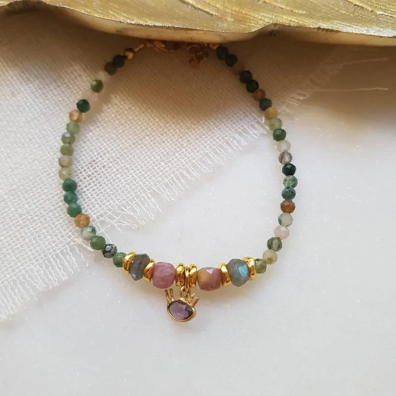 Mixed Gemstone & Gold Charms Bracelet