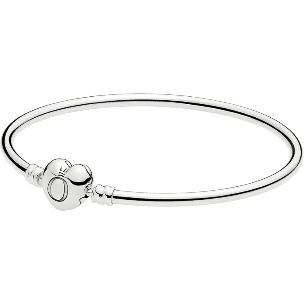 Moments Silver Bangle With Heart Clasp