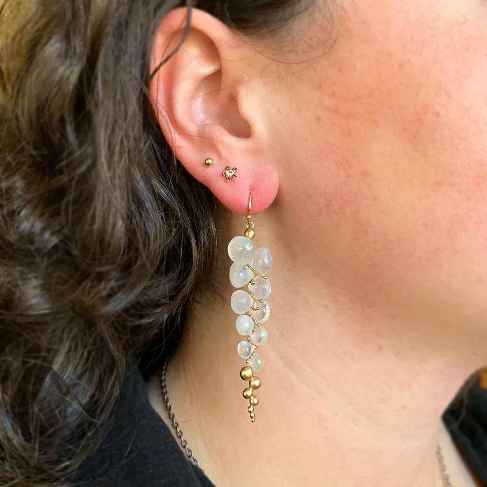 Moonstone & Yellow Gold Earrings - "Large Caviar"