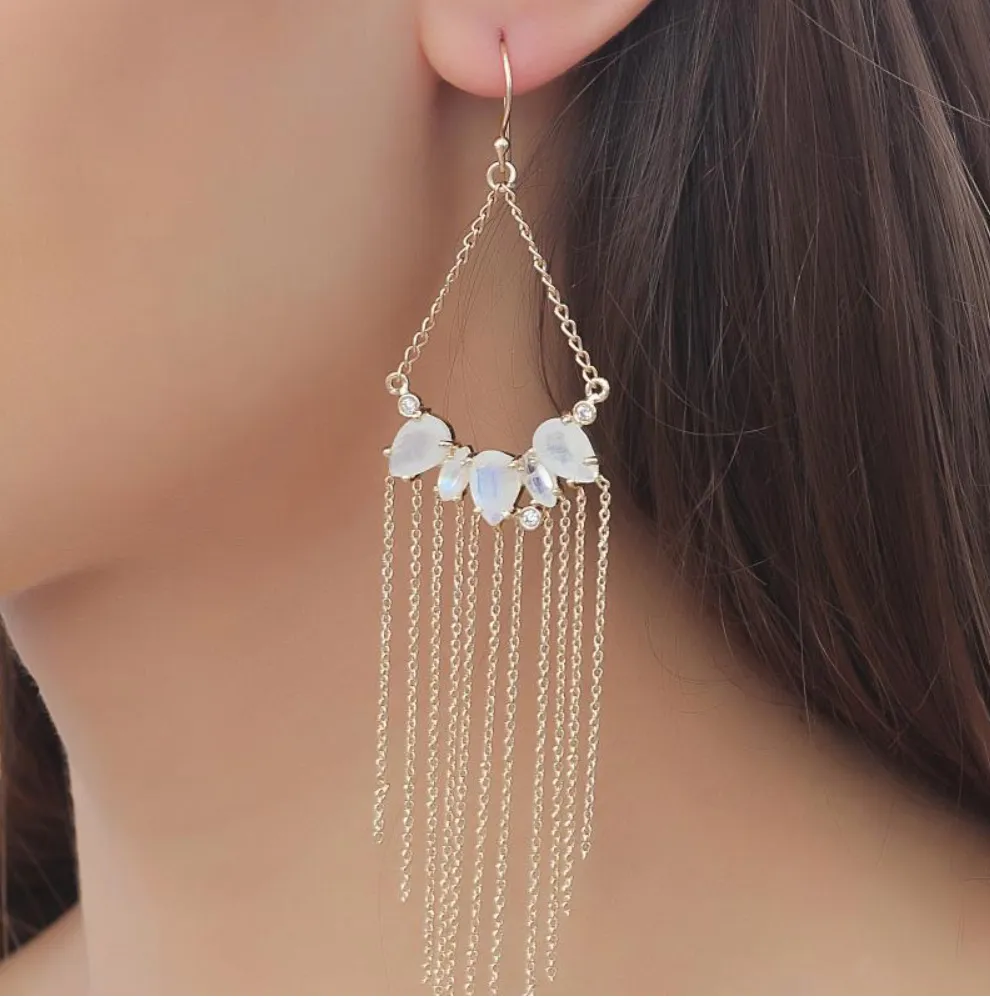 Moonstone Arch Chandelier Earrings