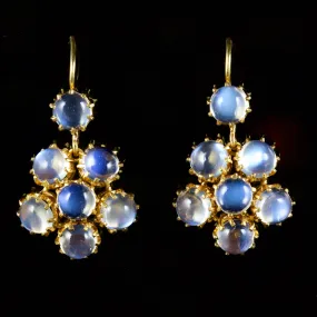 Moonstone Drop Cluster Earrings 18Ct Gold Earrings