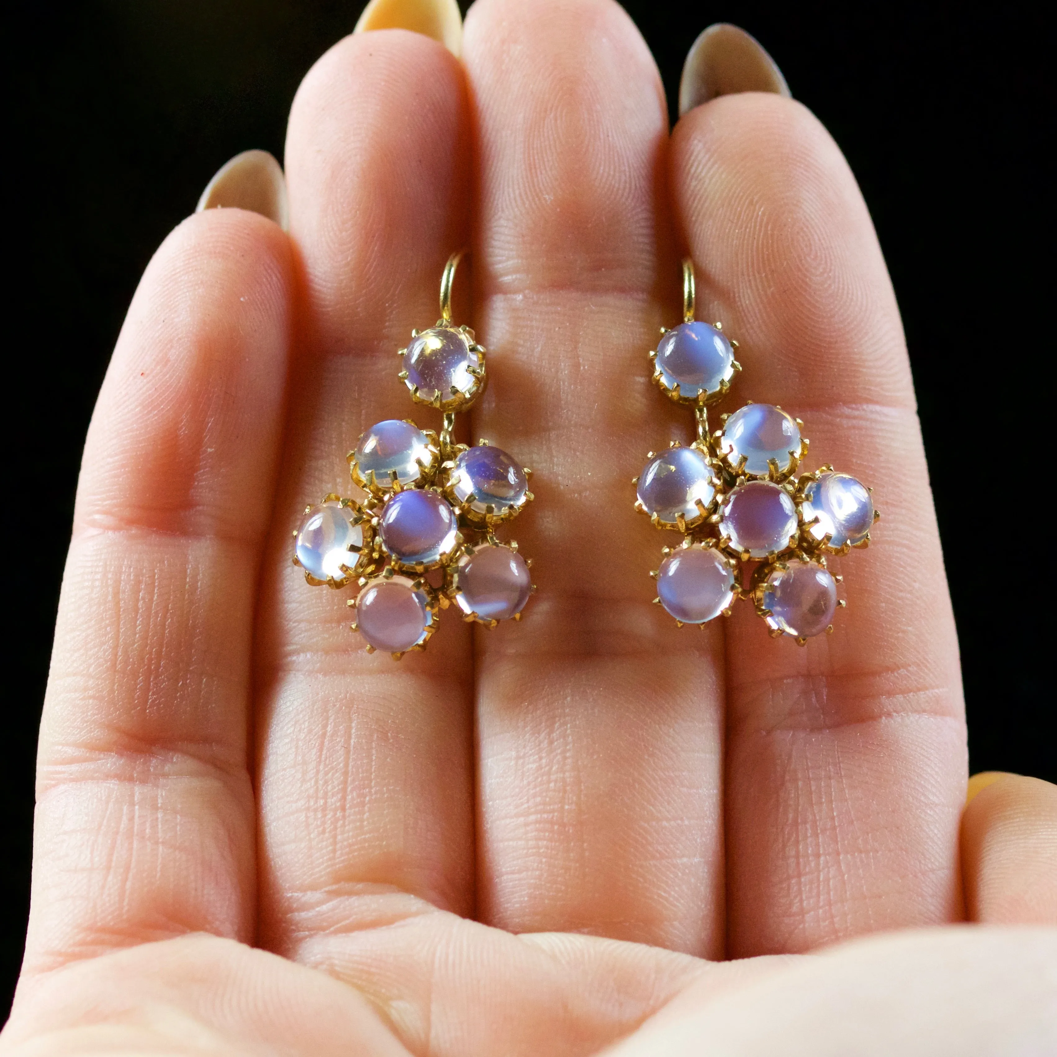 Moonstone Drop Cluster Earrings 18Ct Gold Earrings