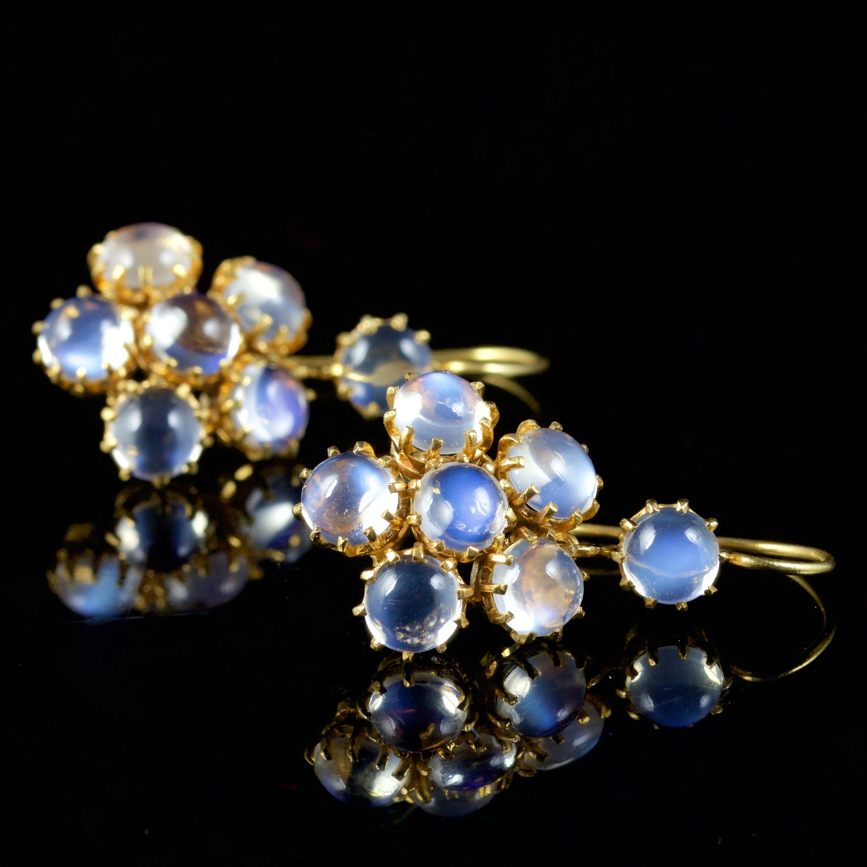 Moonstone Drop Cluster Earrings 18Ct Gold Earrings