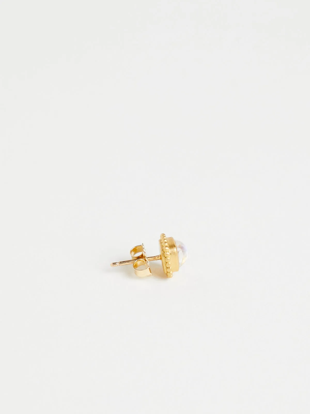 Moonstone Granulated Stud Earrings in 22k Yellow Gold