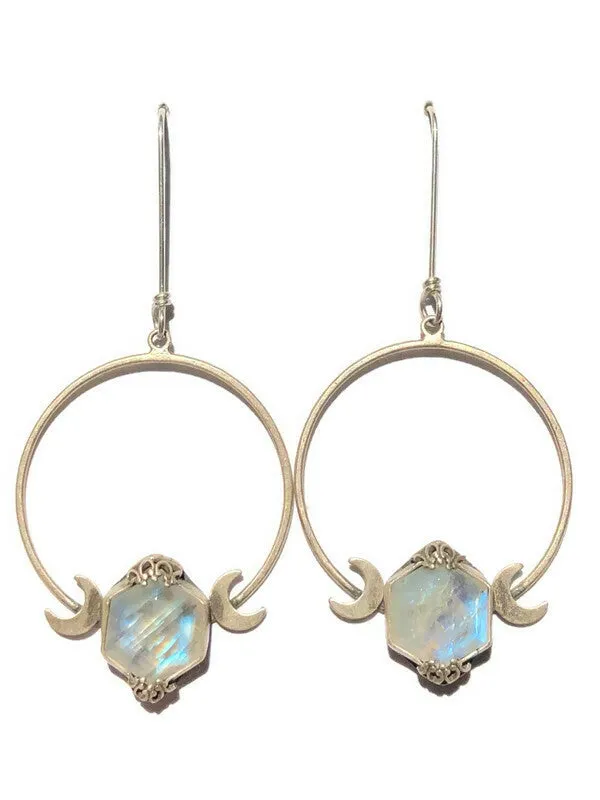 Moonstone Hexagon Hoops