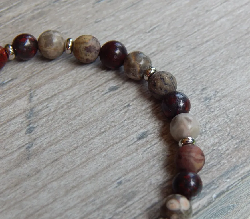 Natural Bead Bracelet - Engraved Charm Jewelry