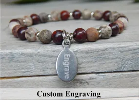 Natural Bead Bracelet - Engraved Charm Jewelry