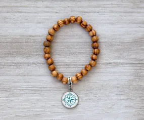 Nautical Rose Wood Beaded Bracelet | Beach Jewelry